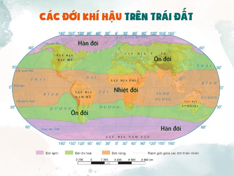 Từ vùng xích đạo nóng ẩm quanh năm đến hai vùng cực băng giá quanh năm, Trái Đất được chia thành các đới khí hậu chính, mỗi đới mang những đặc trưng riêng.
