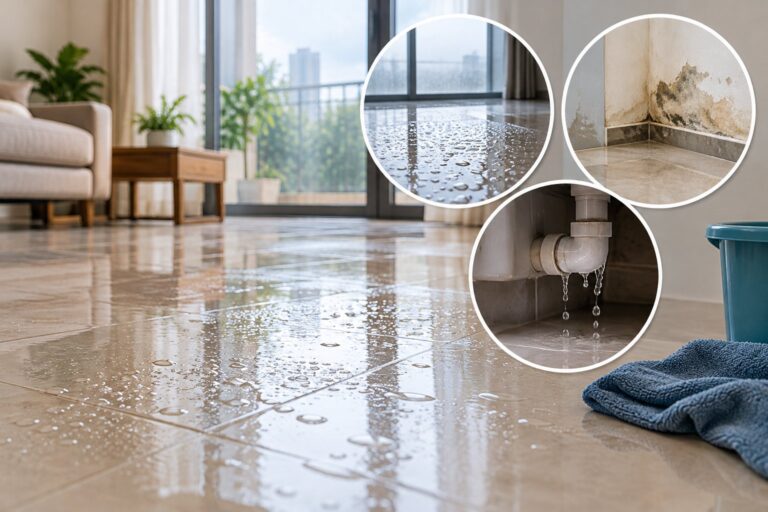 Sàn nhà đổ mồ hôi: phân biệt nồm, thấm, rò rỉ