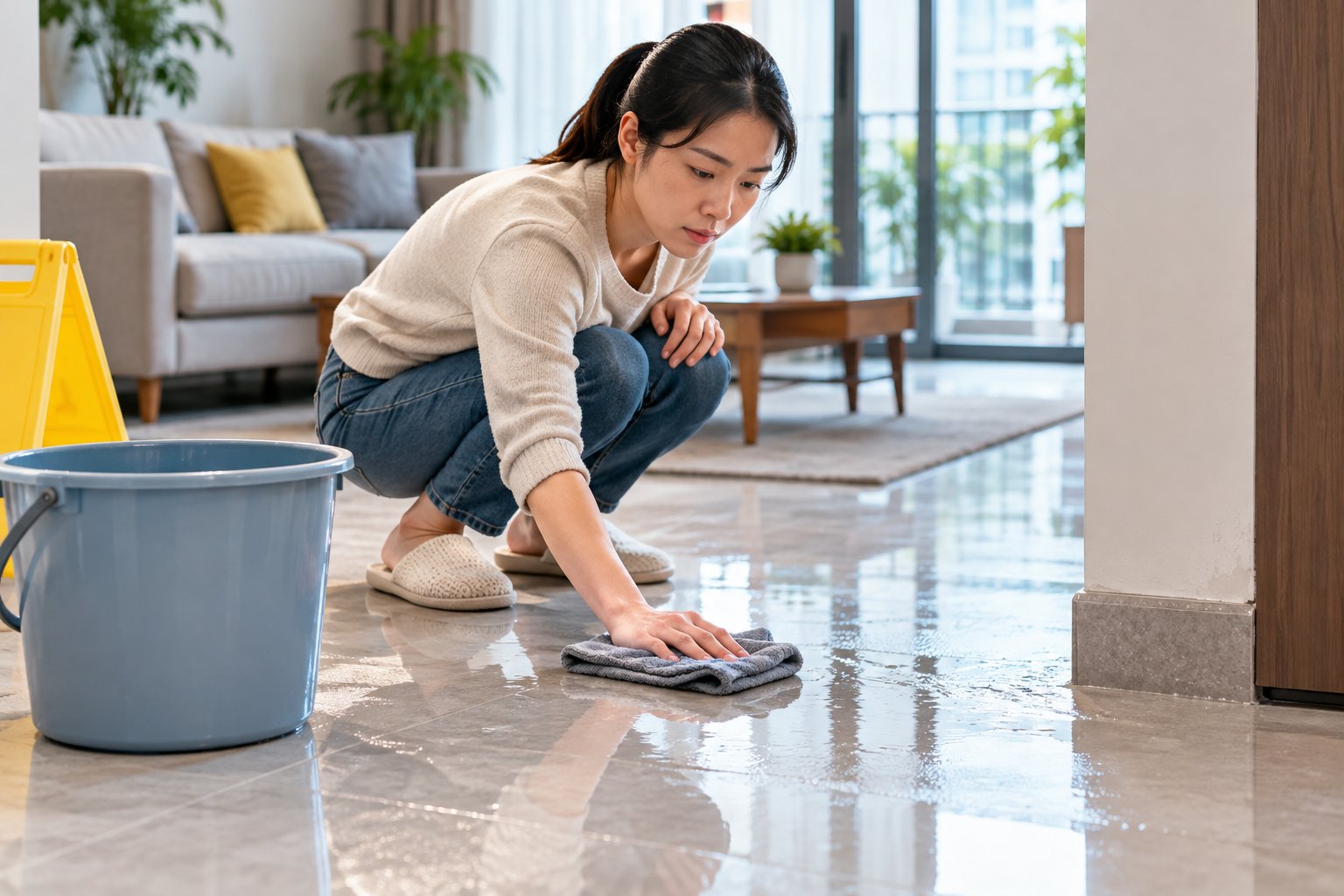 Ảnh minh hoạ: Sàn nhà đổ mồ hôi: phân biệt nồm, thấm, rò rỉ